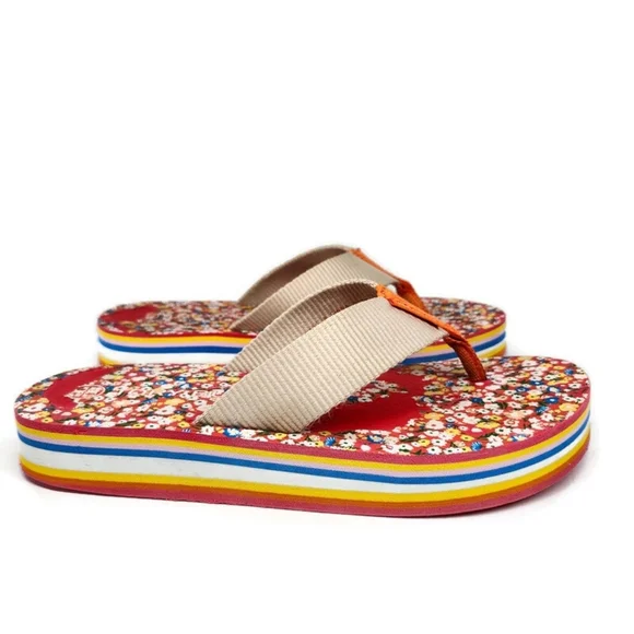 Tory Burch x Shishedo 70's Flatform Sprinkle Flowers & Rainbow Thong Flip-Flops - Picture 2 of 14